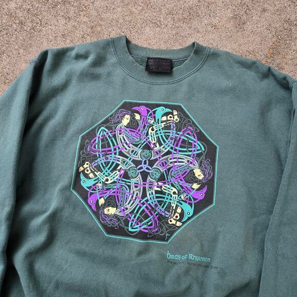 Vtg 90s KELTIC DESIGNS Birds of Rhiannon Graphic Art Crewneck Sweatshirt Med - Picture 3 of 7
